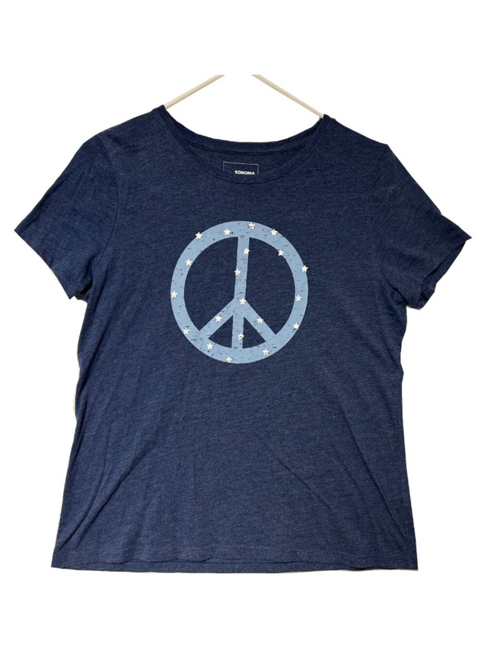 Women's Sonoma Navy, Light Blue, and White Stars Peace Sign Short-Sleeve Tee